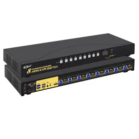 CKL 8 Port Rack Mount USB 3.0 KVM Switch HDMI 4K@60Hz with Audio, Cables and 2 Extra USB 3.0 Hub for 8 Computers Sharing Single Monitor (CKL-9138H-3)