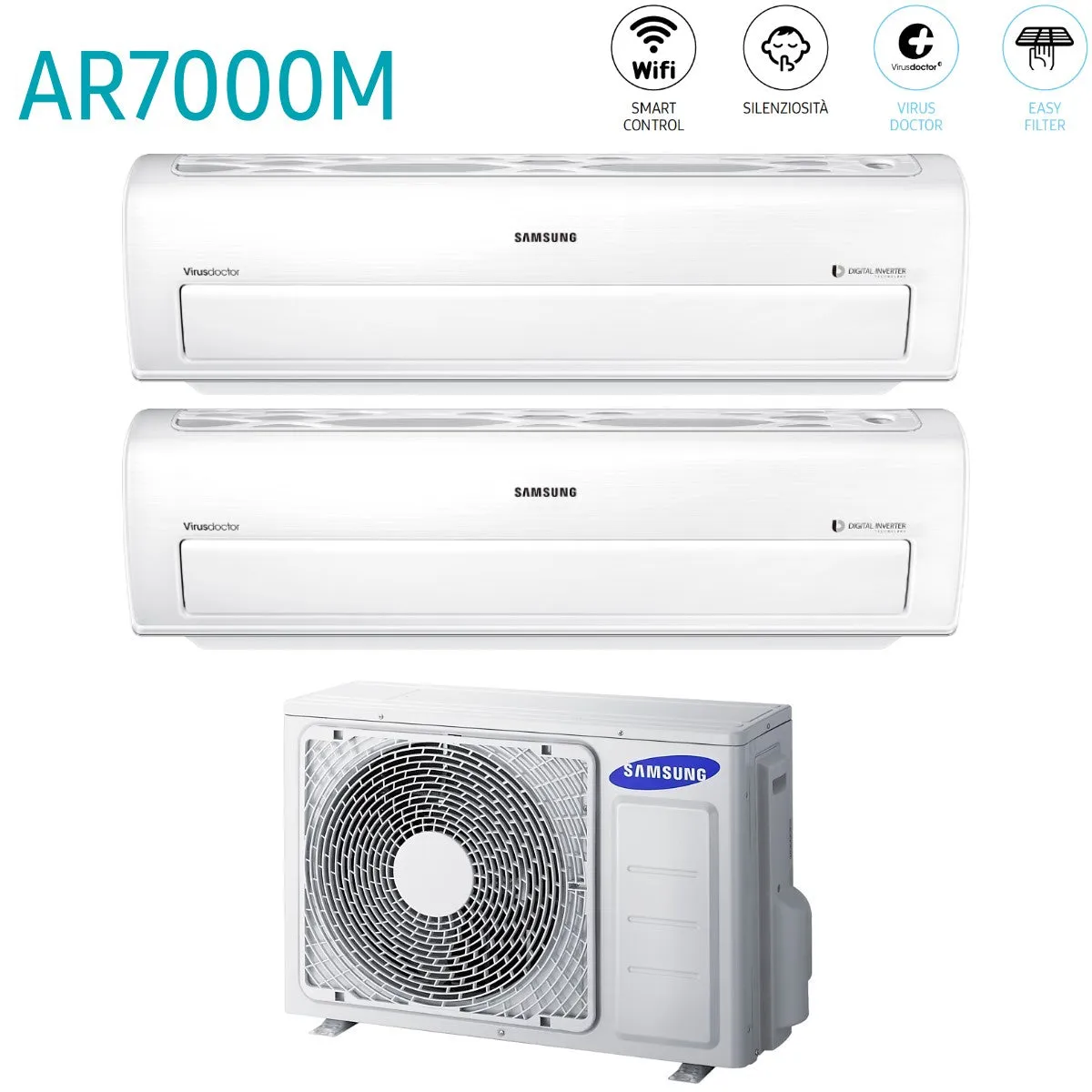 Climatizzatore Condizionatore Samsung Dual Split Inverter serie AR7000M 7 7 con AJ050FCJ2EH/EU R-410 Wi-Fi Integrato 7000 7000