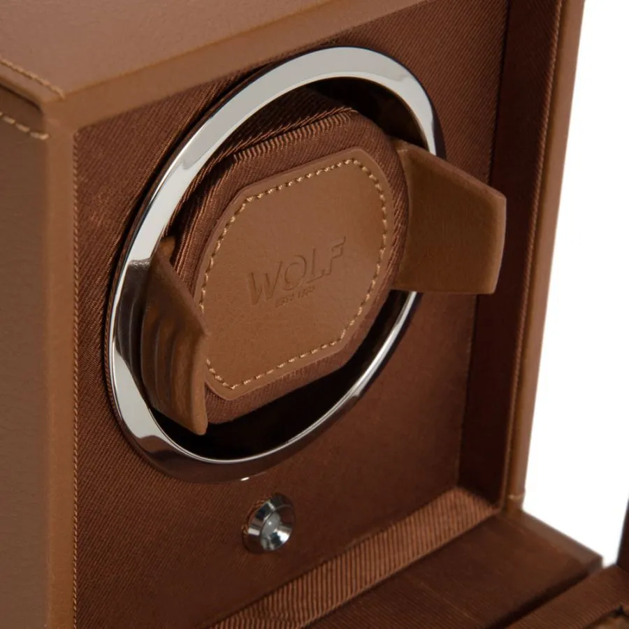 Cub Single Watch Winder with Cover in Cognac