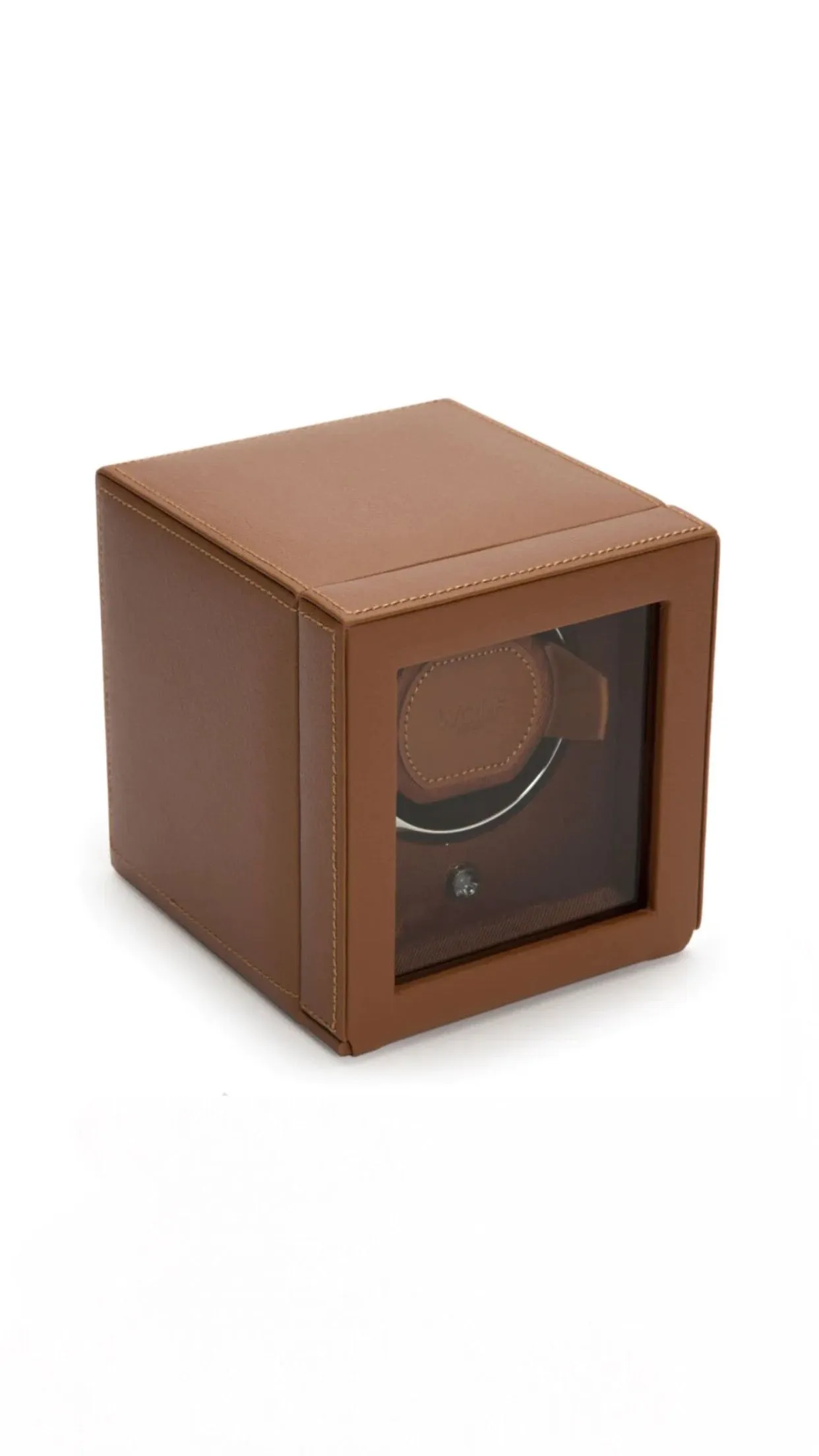 Cub Single Watch Winder with Cover in Cognac