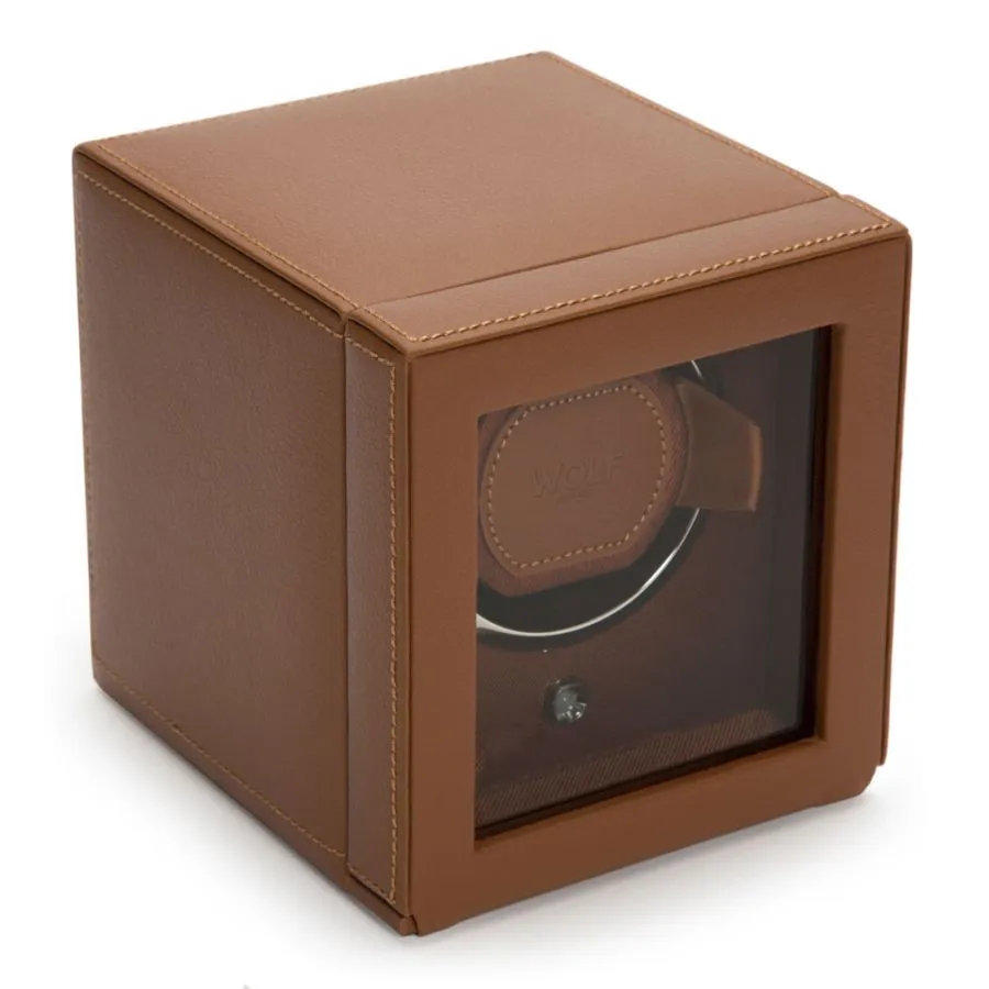 Cub Single Watch Winder with Cover in Cognac