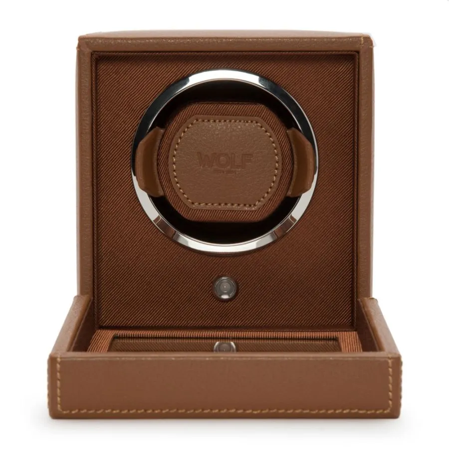 Cub Single Watch Winder with Cover in Cognac