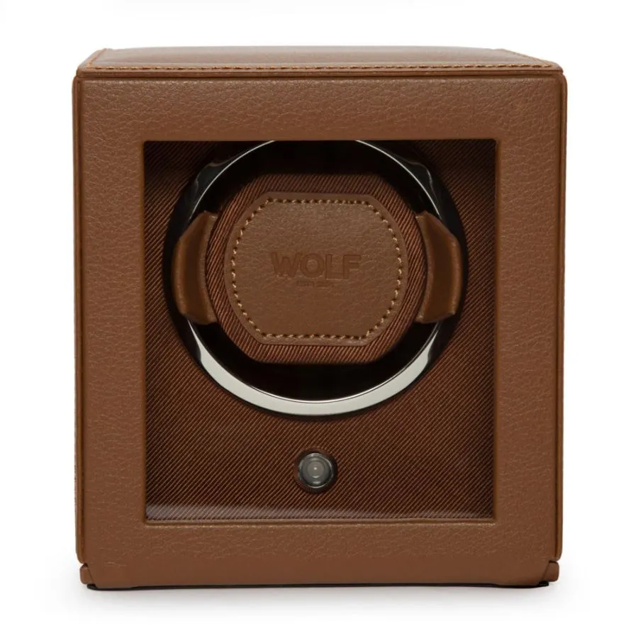 Cub Single Watch Winder with Cover in Cognac