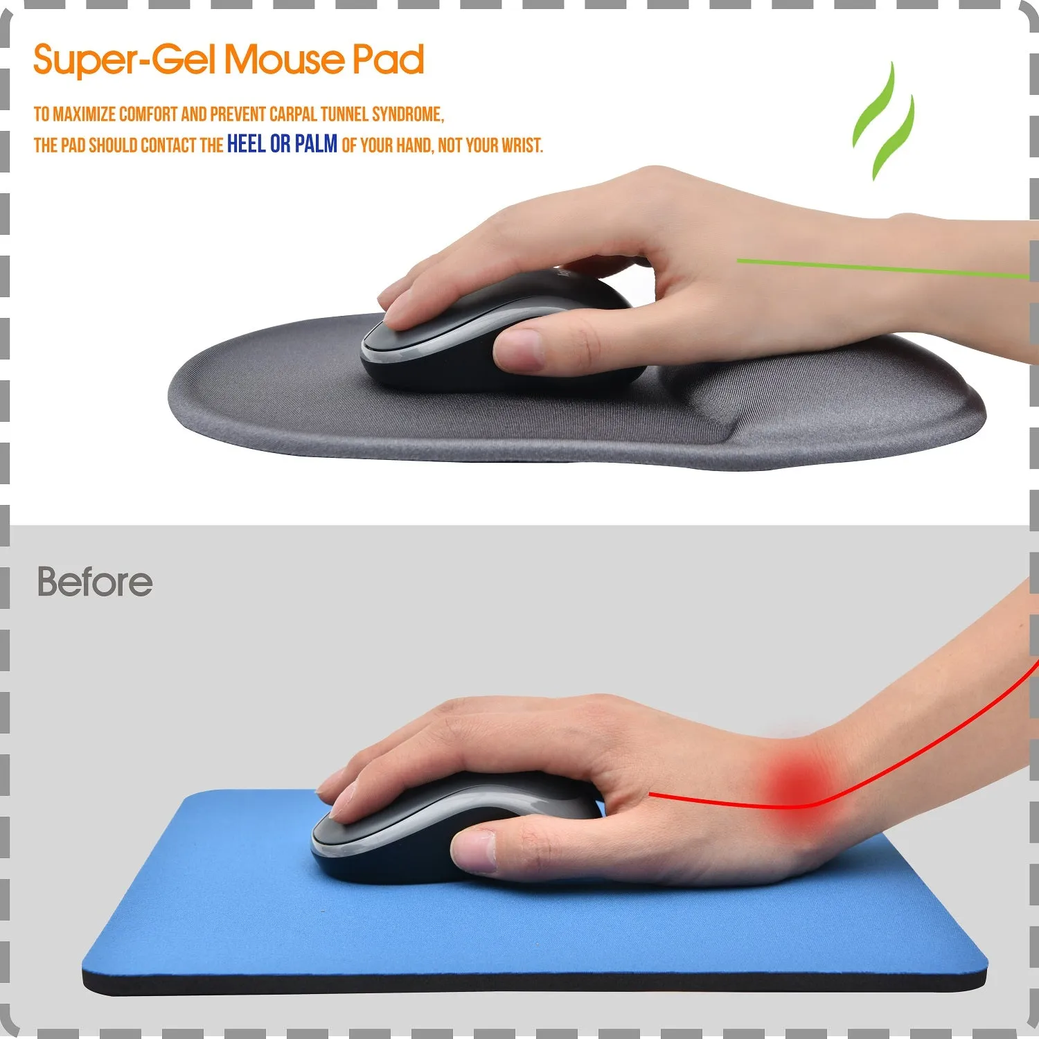 DAC® MP-113 Super-Gel™ "Contoured" Mouse Pad with Palm Support, Grey