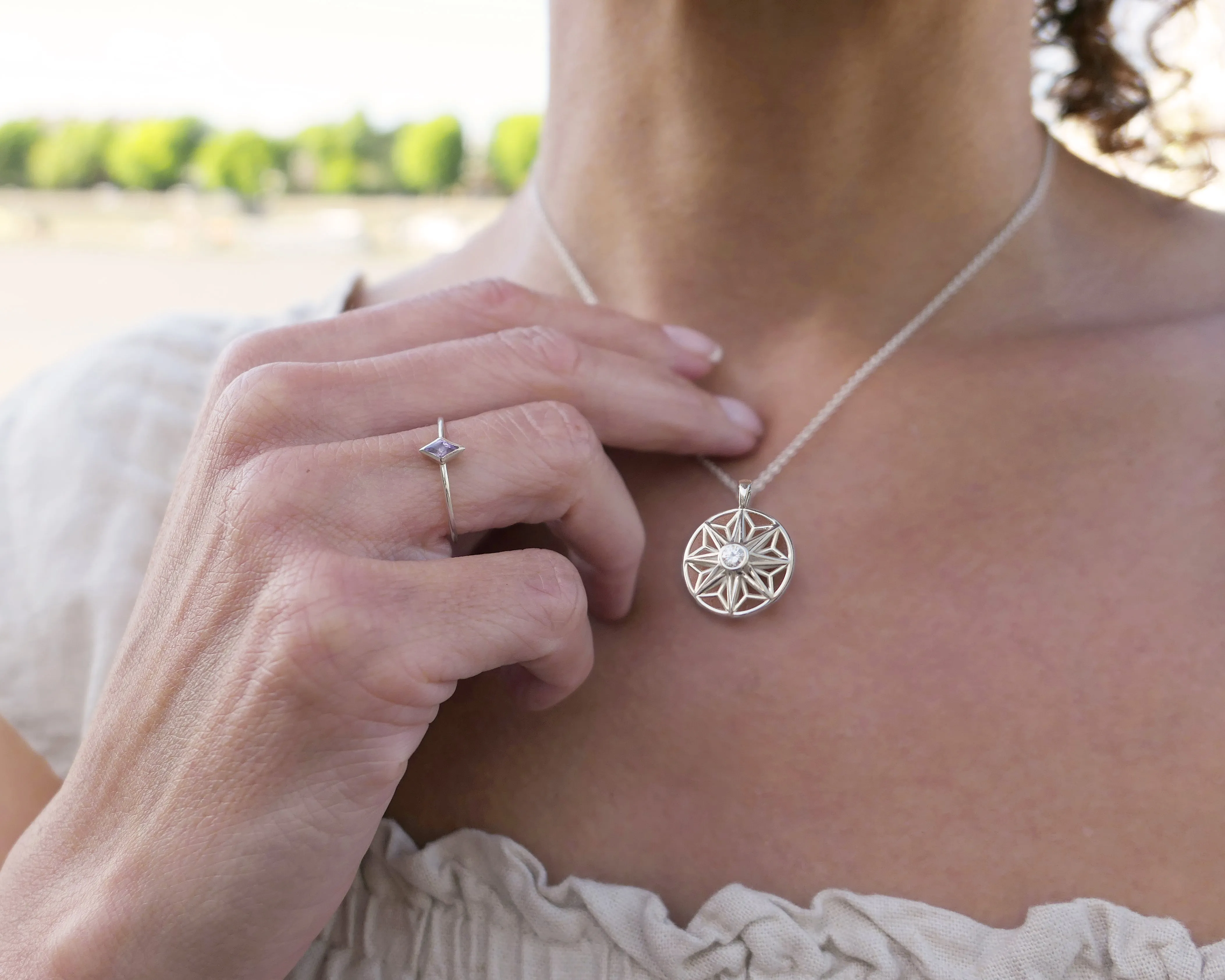 Delicate Rose de France Kite Ring, Sterling Silver