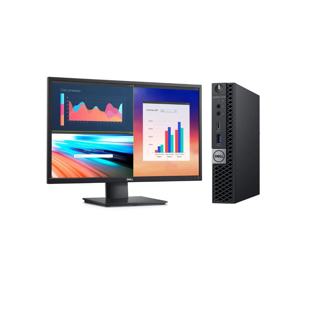 Dell OptiPlex 7070, Micro Desktop Bundled with 24" Monitor, Intel Core i5-9500T, 2.0GHz, 16GB RAM, 256GB M2 NVMe SSD, Windows 11 Pro, Grade-A Refurbished