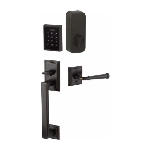 Emtek Hamden EMPowered™ Motorized Touchscreen Handle set with Modern Square Glass Knob