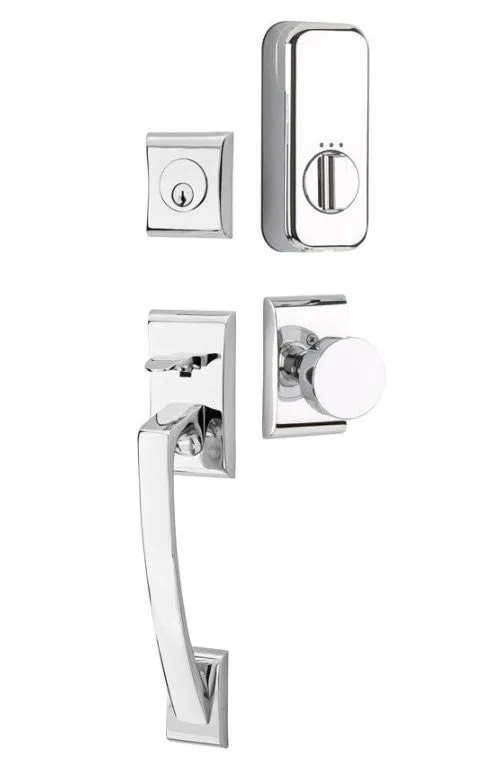 Emtek Single Cylinder Ares Handleset EMPowered Motorized Smart Lock Upgrade With Select R-Bar White Marble Lever