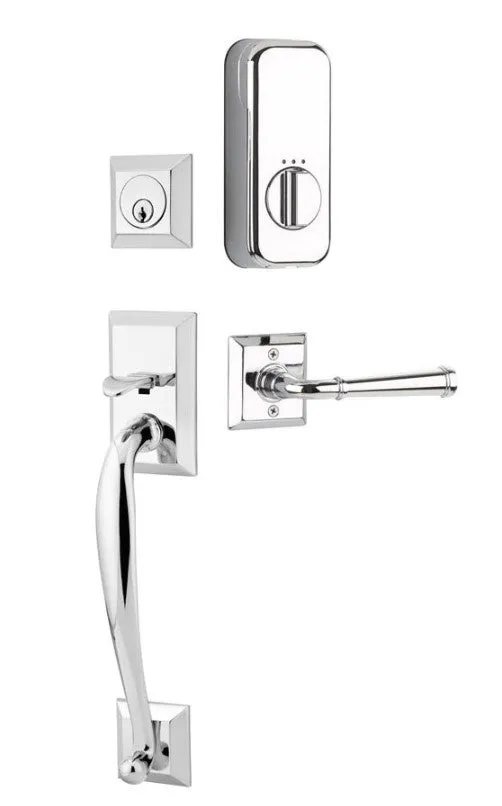 Emtek Single Cylinder Franklin Handleset EMPowered Motorized Smart Lock Upgrade With Select L-Square Tribeca Lever