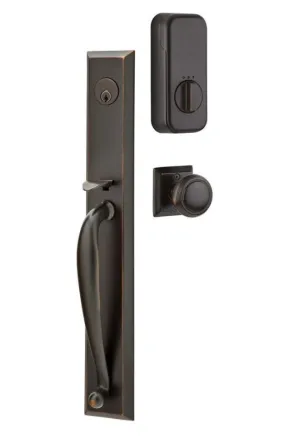 Emtek Single Cylinder Jefferson Handleset EMPowered Motorized Smart Lock Upgrade With Aston Lever