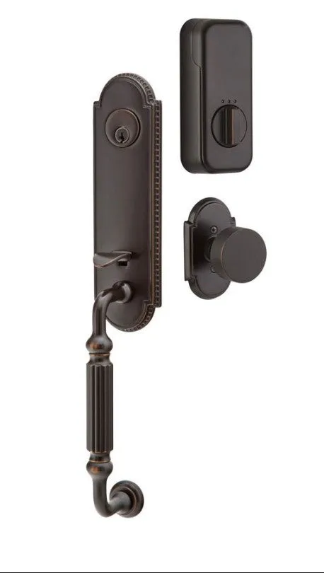 Emtek Single Cylinder Orleans Handleset EMPowered Motorized Smart Lock Upgrade With Ebony Knob