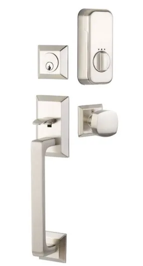 Emtek Single Cylinder Transitional Heritage Sectional Handleset EMPowered Motorized Smart Lock Upgrade With Square Knob