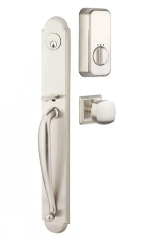 Emtek Single Cylinder Wilmington Handleset EMPowered Motorized Smart Lock Upgrade With Hammered Lever