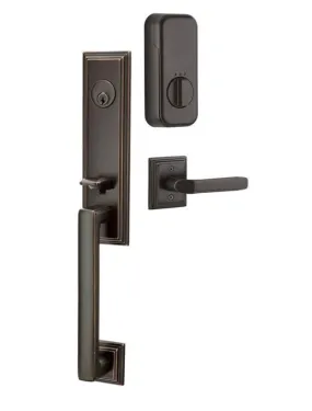 Emtek Single Cylinder Wilshire Handleset EMPowered Motorized Smart Lock Upgrade With Select T-Bar Faceted Lever