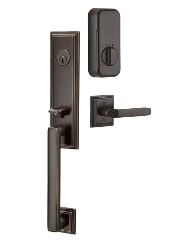 Emtek Single Cylinder Wilshire Handleset EMPowered Motorized Smart Lock Upgrade With Select T-Bar Faceted Lever