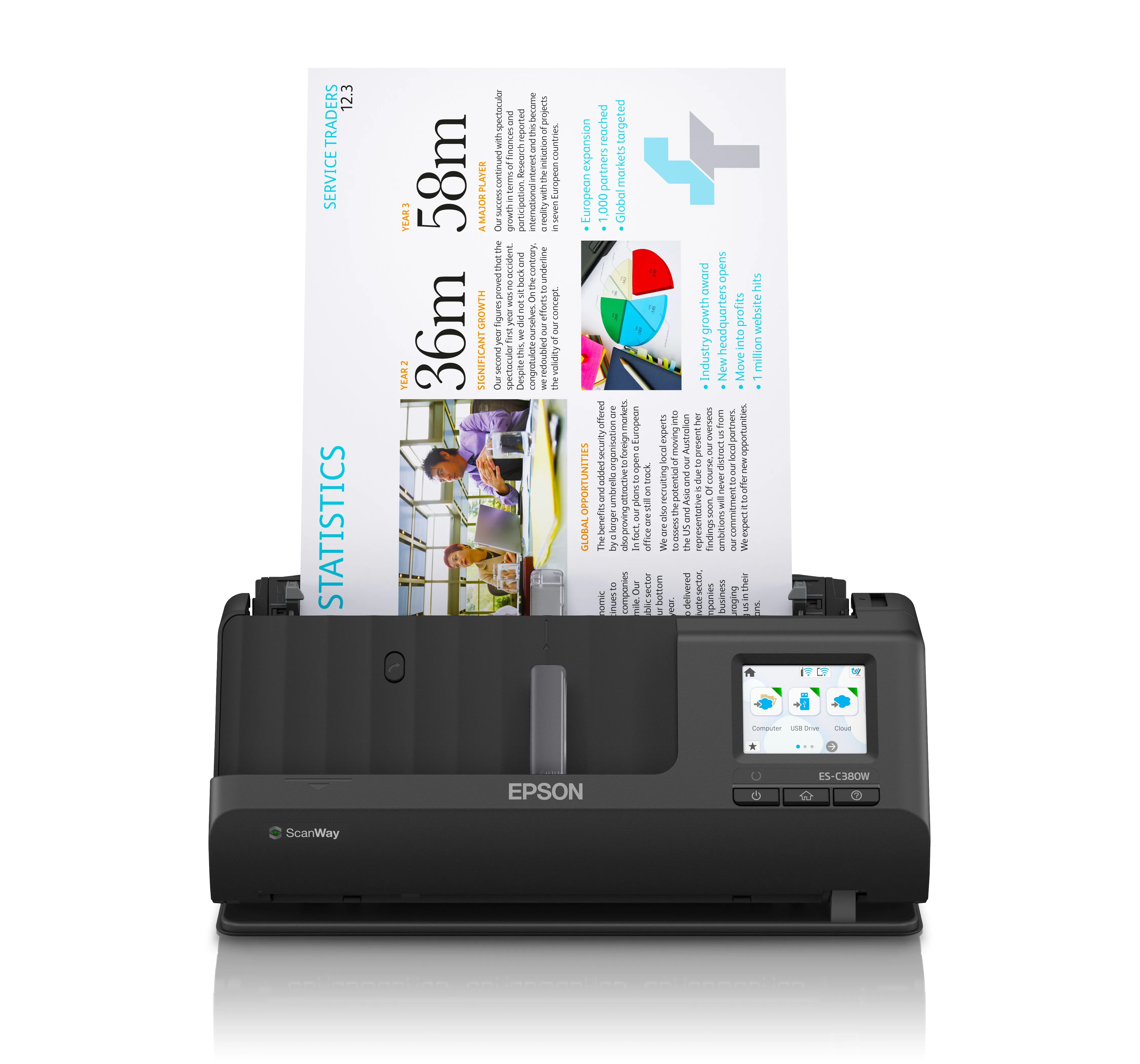 Epson Es-C380w - Sheetfed Scanner - Duplex - A4/Legal - 600 Dpi X 600 Dpi - Adf (20 Sheets) - Up To 3500 Scans Per Day -