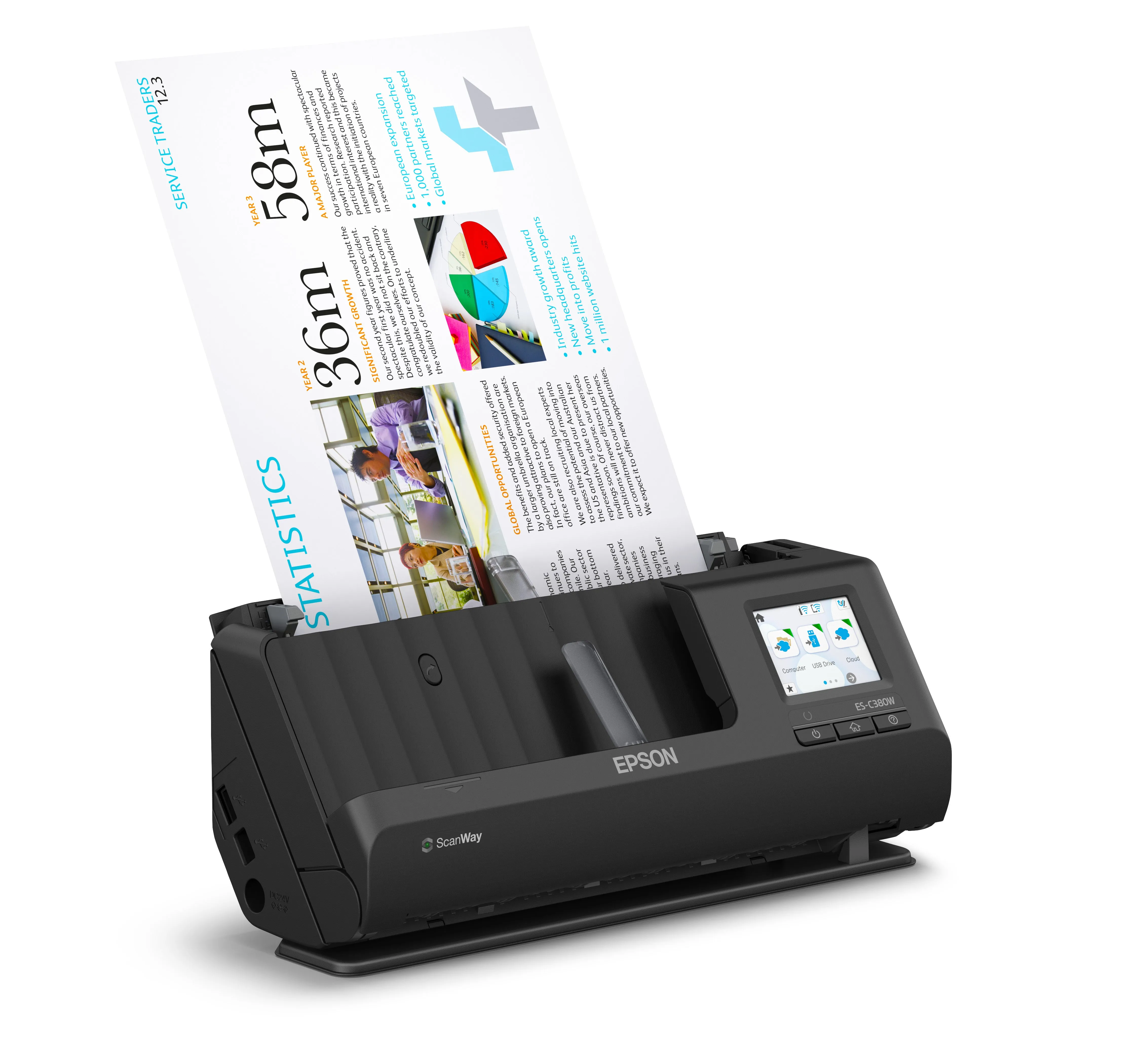 Epson Es-C380w - Sheetfed Scanner - Duplex - A4/Legal - 600 Dpi X 600 Dpi - Adf (20 Sheets) - Up To 3500 Scans Per Day -