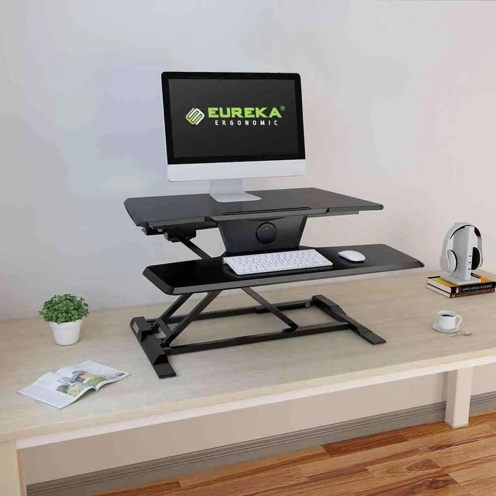 Eureka Ergonomic 31" Electric Height Adjustable Standing Desk Converter, Sit Stand Desk With Keyboard Tray,  ERK-ECCV-31B