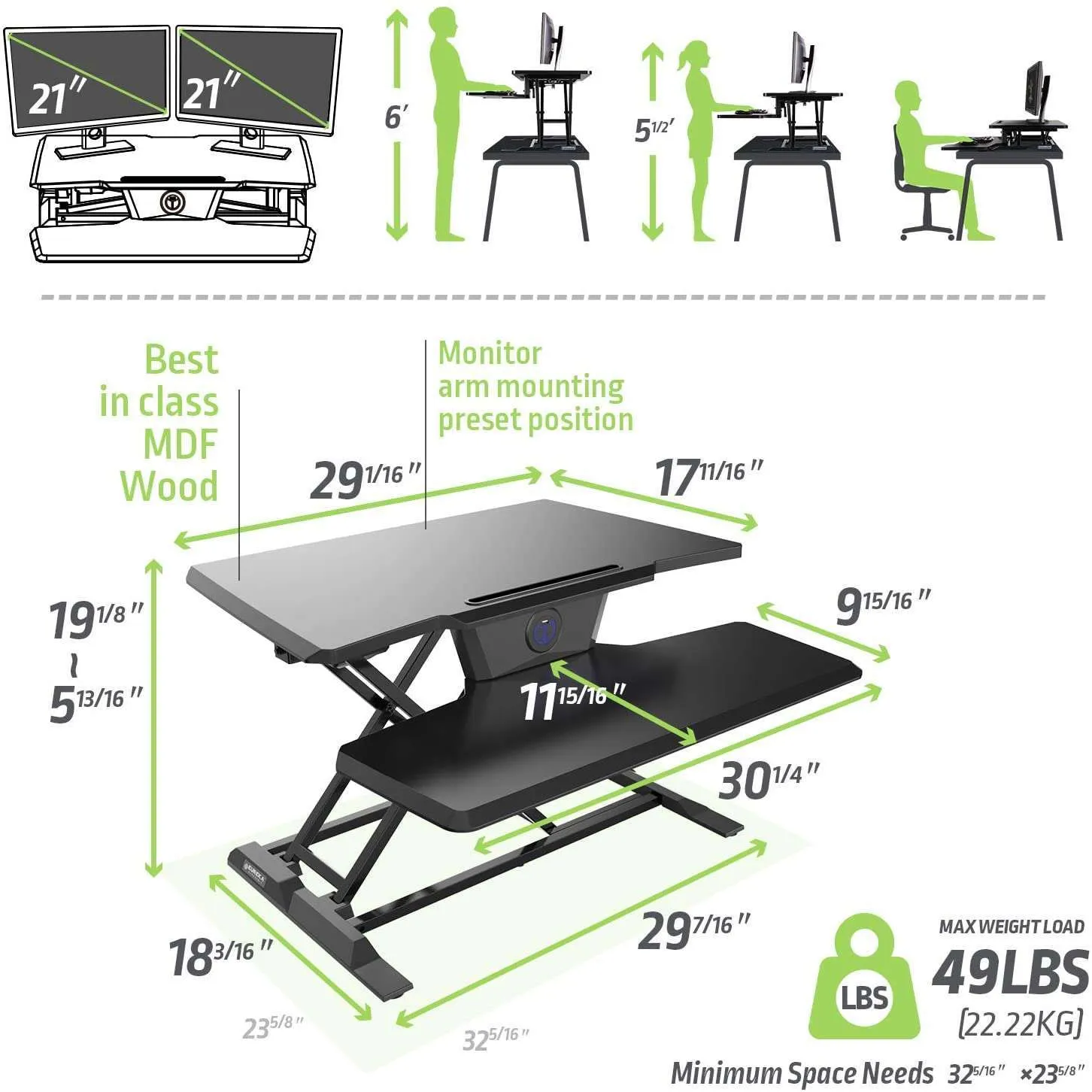 Eureka Ergonomic 31" Electric Height Adjustable Standing Desk Converter, Sit Stand Desk With Keyboard Tray,  ERK-ECCV-31B