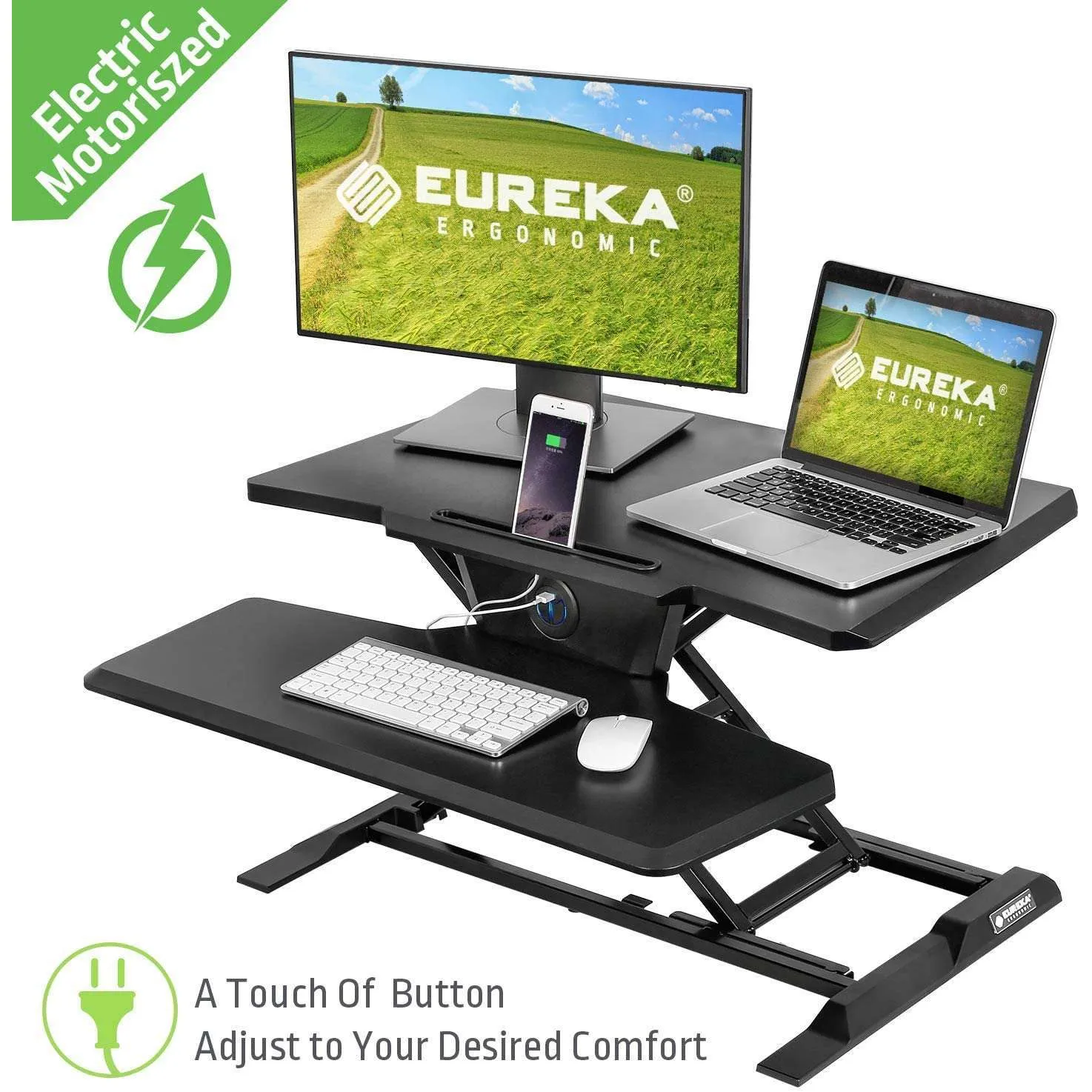 Eureka Ergonomic 31" Electric Height Adjustable Standing Desk Converter, Sit Stand Desk With Keyboard Tray,  ERK-ECCV-31B