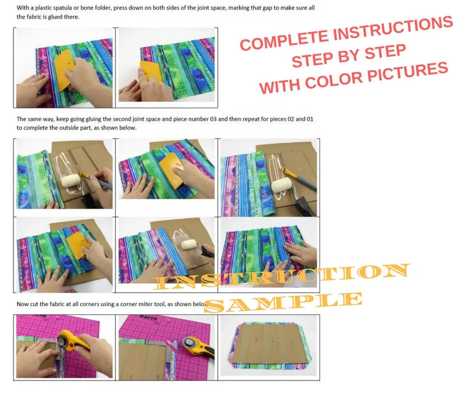 Fabric covered pencil fabric box, cartonnage kit 147, online instructions included