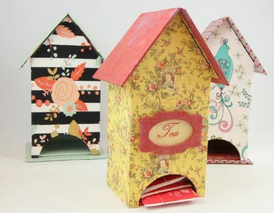 Fabric tea house box DIY kit, cartonnage kit, DIY kit 148, online instructions included