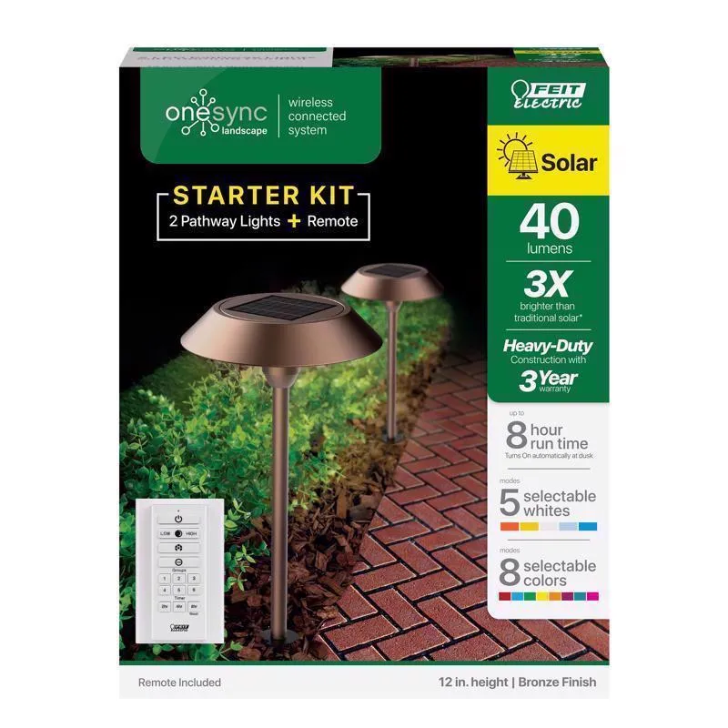 Feit OneSync Bronze Solar Powered 40 W LED Pathway Light 2 pk