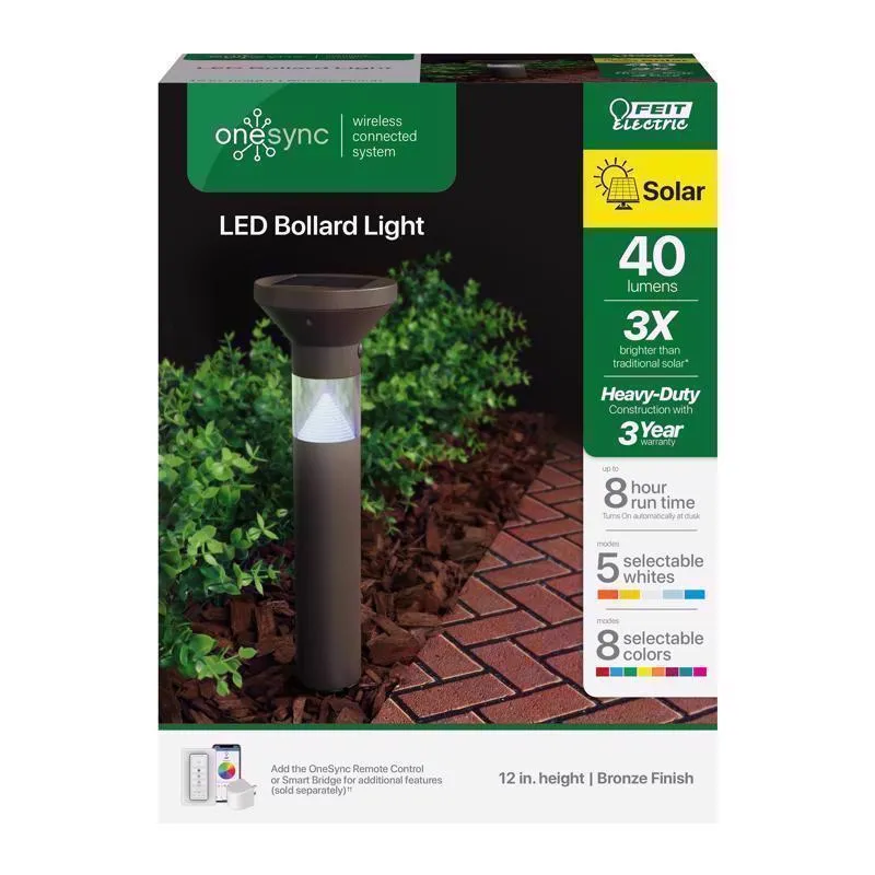 Feit OneSync Oil Rubbed Bronze Bronze Solar Powered 40 W LED Bollard Light 1 pk