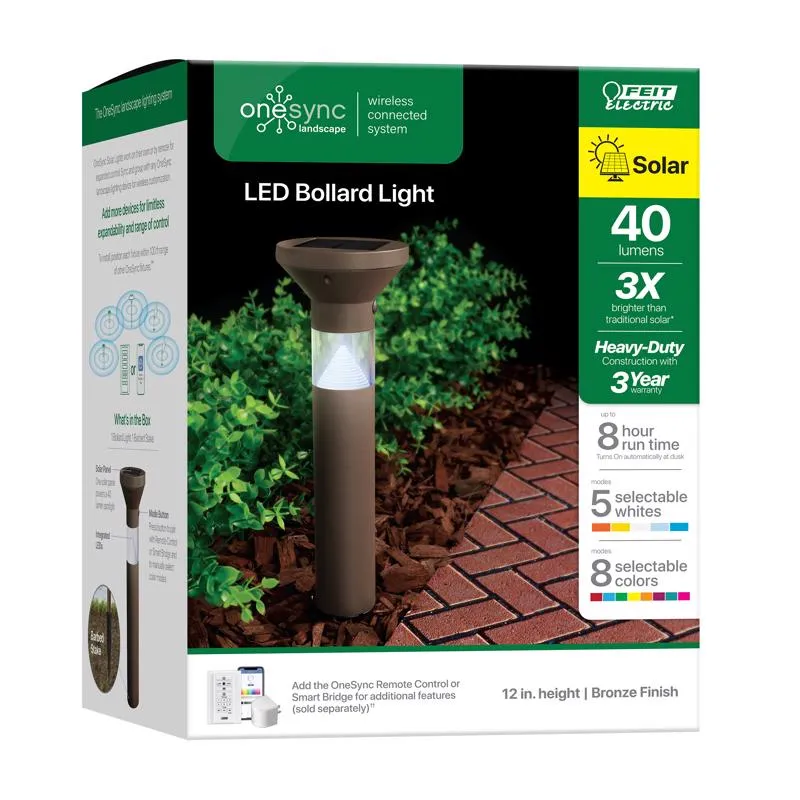 Feit OneSync Oil Rubbed Bronze Bronze Solar Powered 40 W LED Bollard Light 1 pk