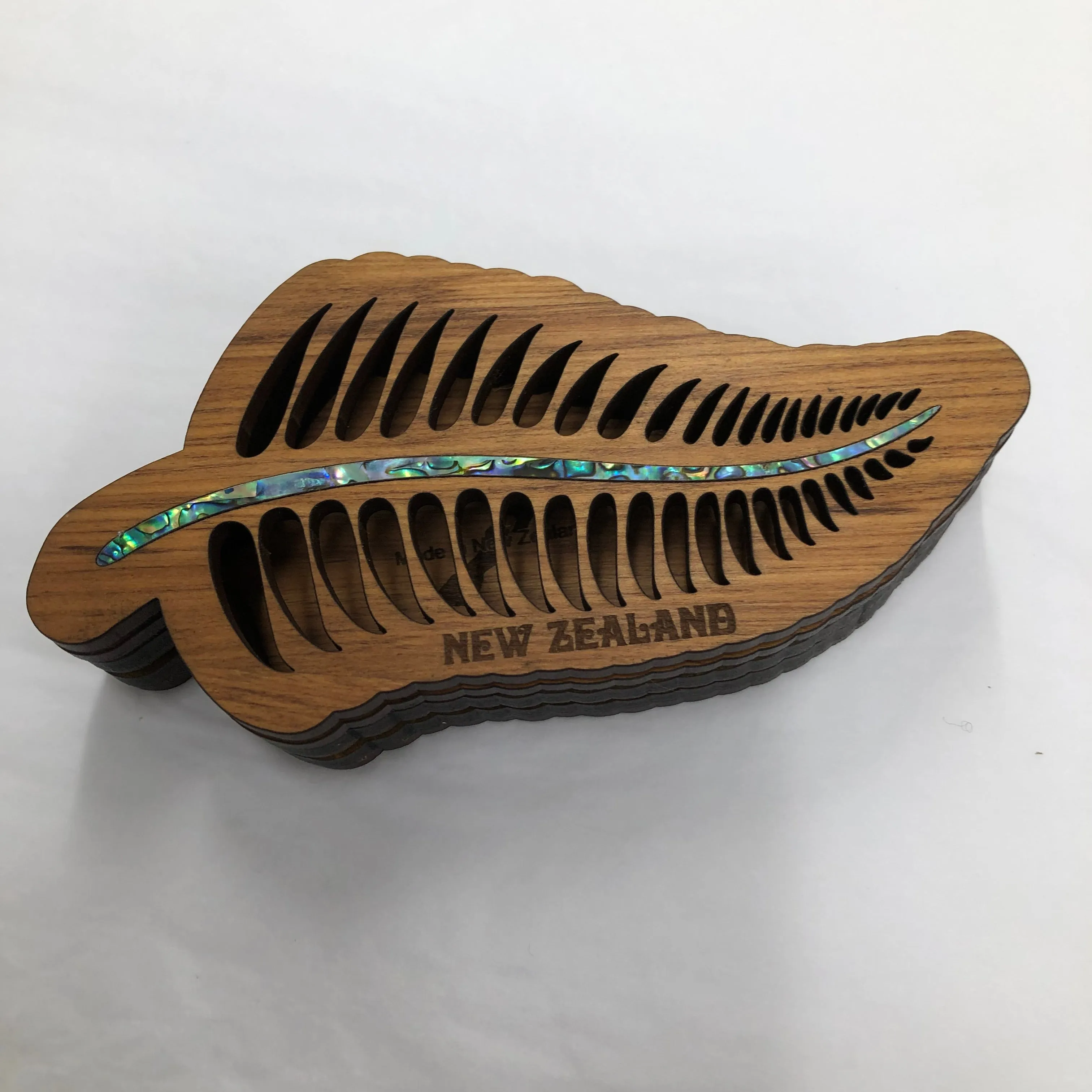 Fern Shaped Box - Silver Fern With Paua Insert