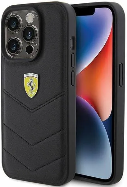 Ferrari Quilted Metal Logo Case for iphone 15 Pro 6.1" Black - FEHCP15LRDUK