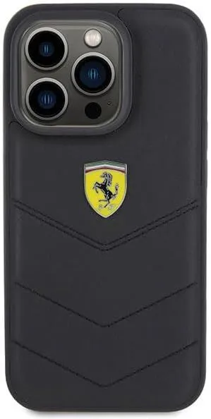 Ferrari Quilted Metal Logo Case for iphone 15 Pro 6.1" Black - FEHCP15LRDUK