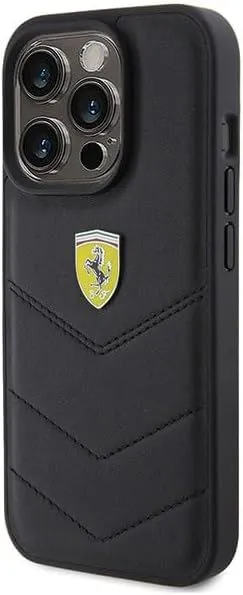 Ferrari Quilted Metal Logo Case for iphone 15 Pro 6.1" Black - FEHCP15LRDUK