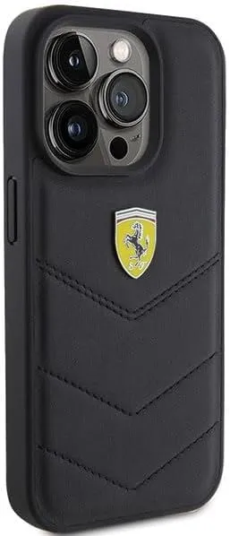 Ferrari Quilted Metal Logo Case for iphone 15 Pro 6.1" Black - FEHCP15LRDUK