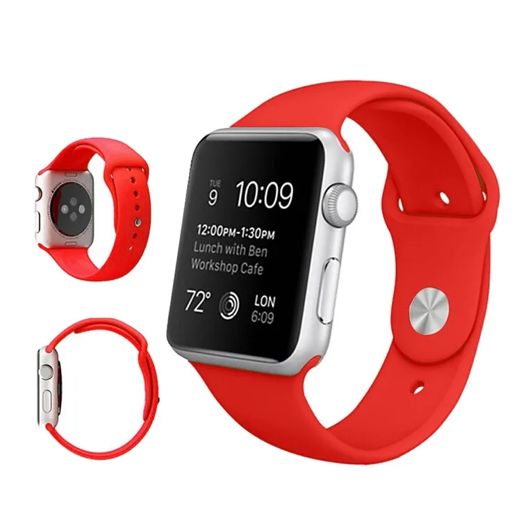 For Apple Watch Ultra 49mm & Watch Ultra 2 49mm / Series 9&8&7 45mm / SE 3&SE 2&6&SE&5&4 44mm / 3&2&1 42mm 3 in 1 Rubber Watch Band with Pin Buckle(Red)