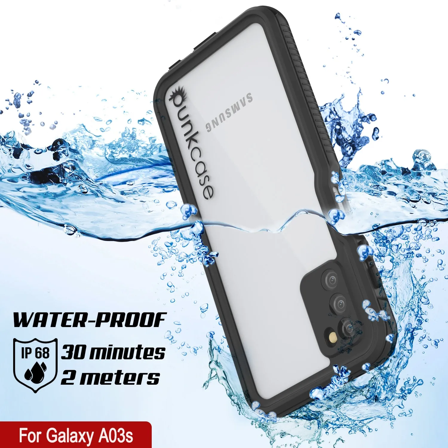 Galaxy A03s Waterproof Case PunkCase StudStar Black Thin 6.6ft Underwater IP68 Shock/Snow Proof