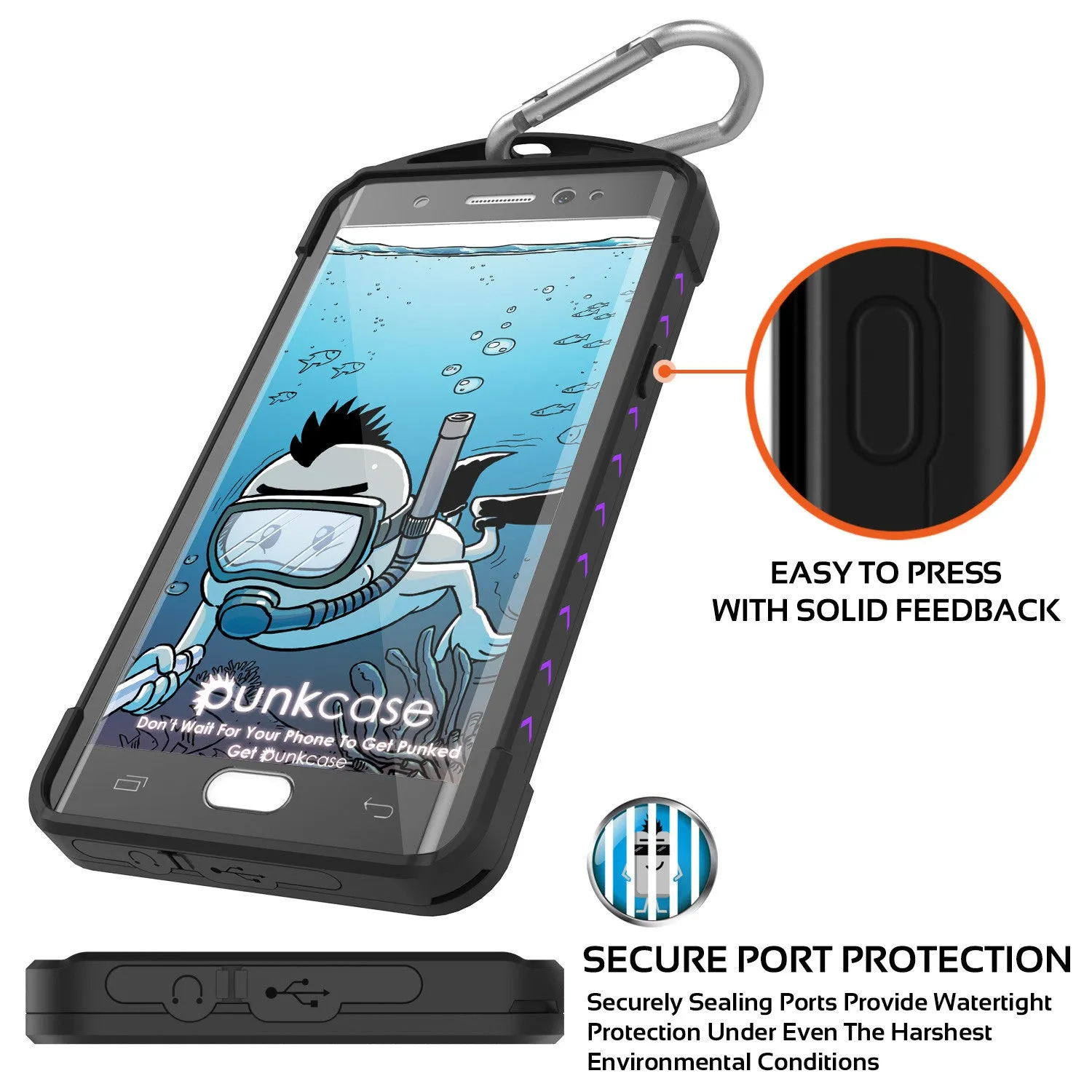 Galaxy Note 7 Waterproof Case, Punkcase WEBSTER Series, Purple | Heavy Duty Armor Cover