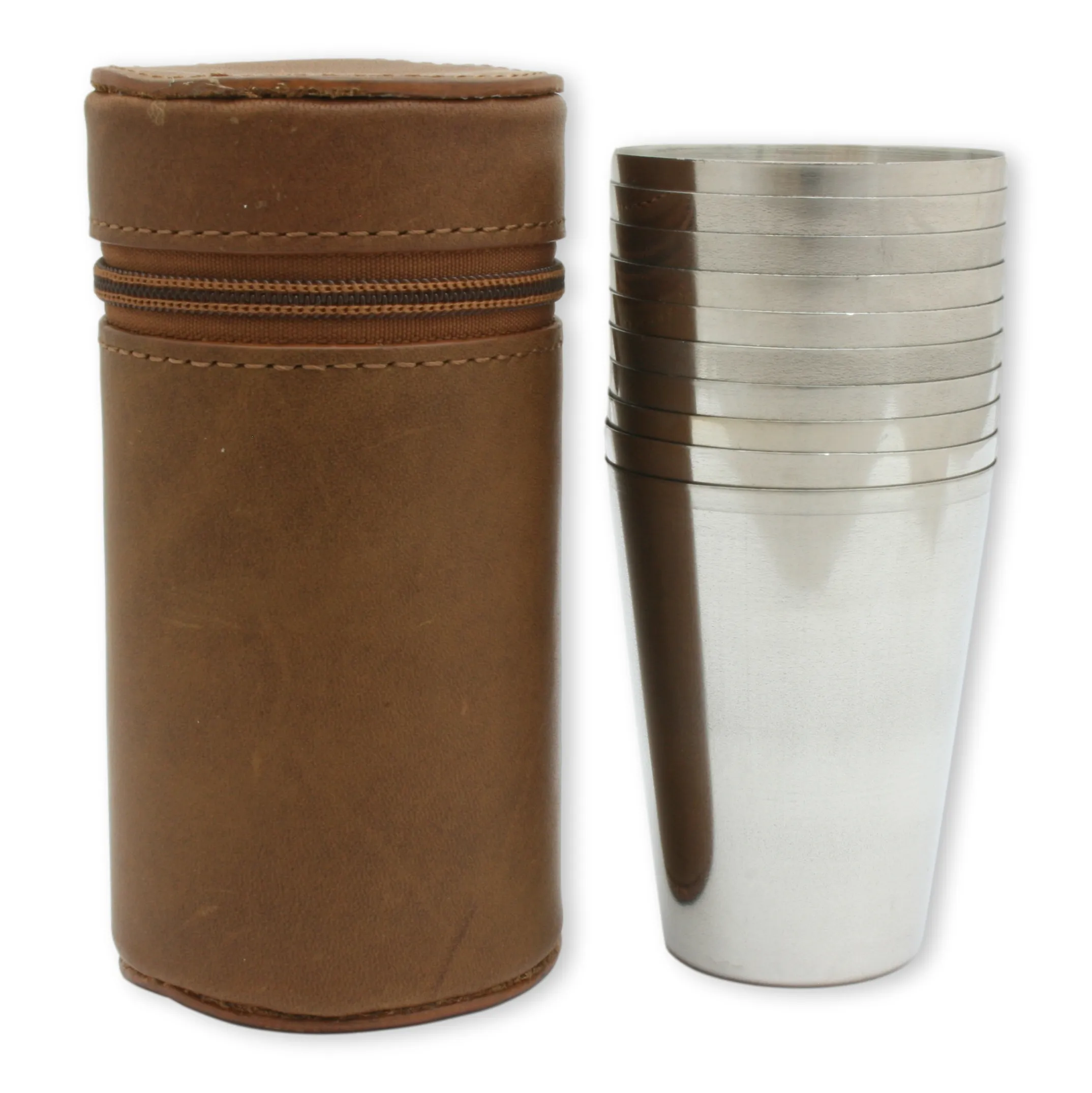 Game Shooter Style 1-10 Numbered Cups In Brown Leather Zip Case