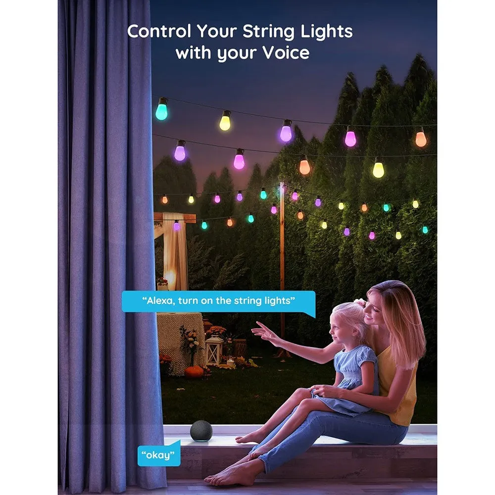 Govee RGBW 14m Bluetooth & Wi-Fi Outdoor String Lights - Sort