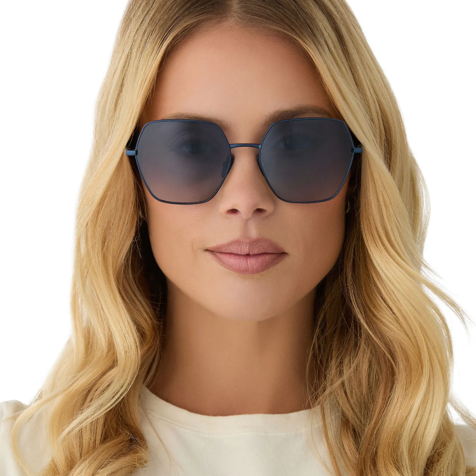 HARLOWE - DEEP NAVY METAL   AEGEAN BLUE FLASH SUNGLASSES