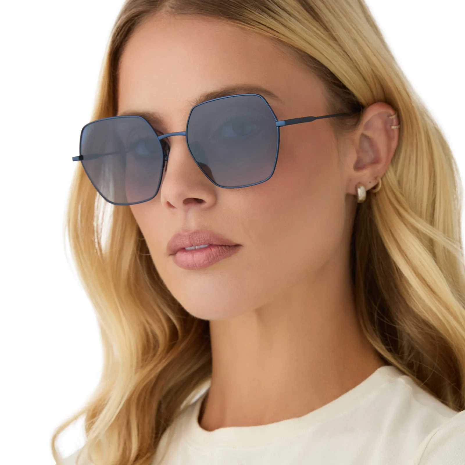 HARLOWE - DEEP NAVY METAL   AEGEAN BLUE FLASH SUNGLASSES