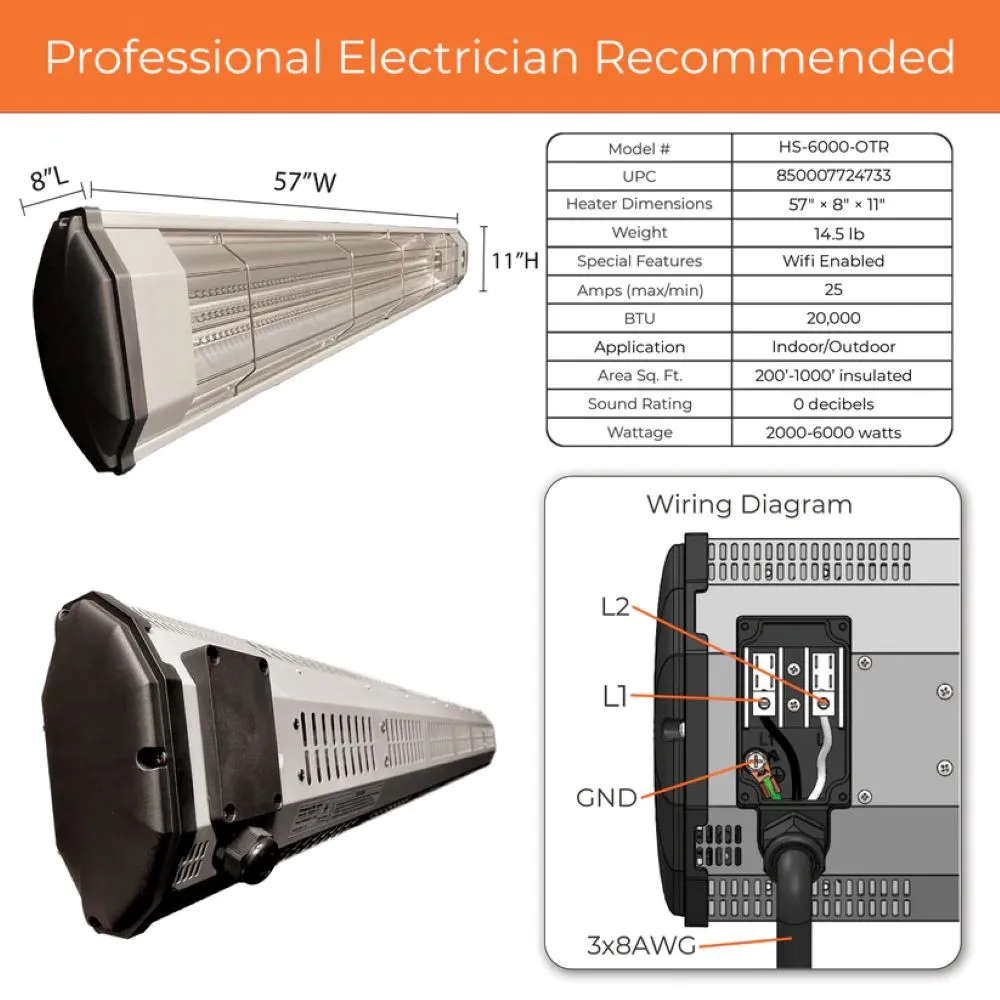 Heat Storm Infrared Heater with Motion Sensor 6000W Electric 20000 BTU 1000 sq. ft. Remote Control & WiFi App New