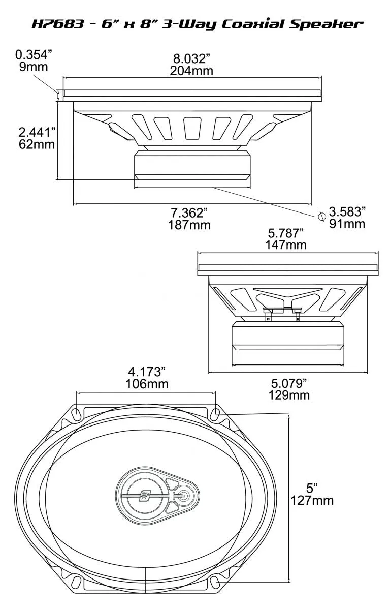 HED Series  6"x8" 3-Way Coaxial Speakers - H7683