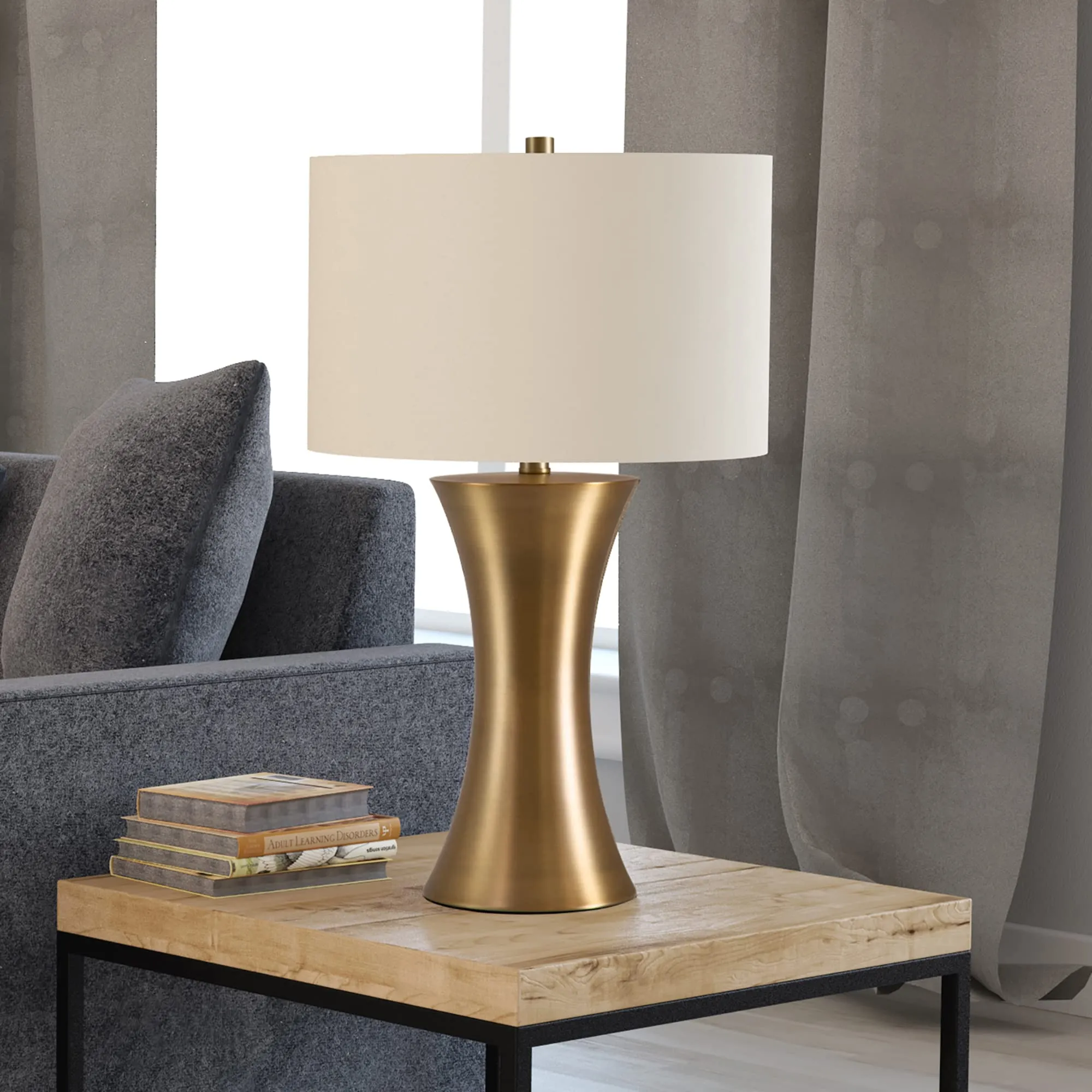 Henn & Hart 24.25 Brass Table Lamp With Fabric Shade for Home and Office