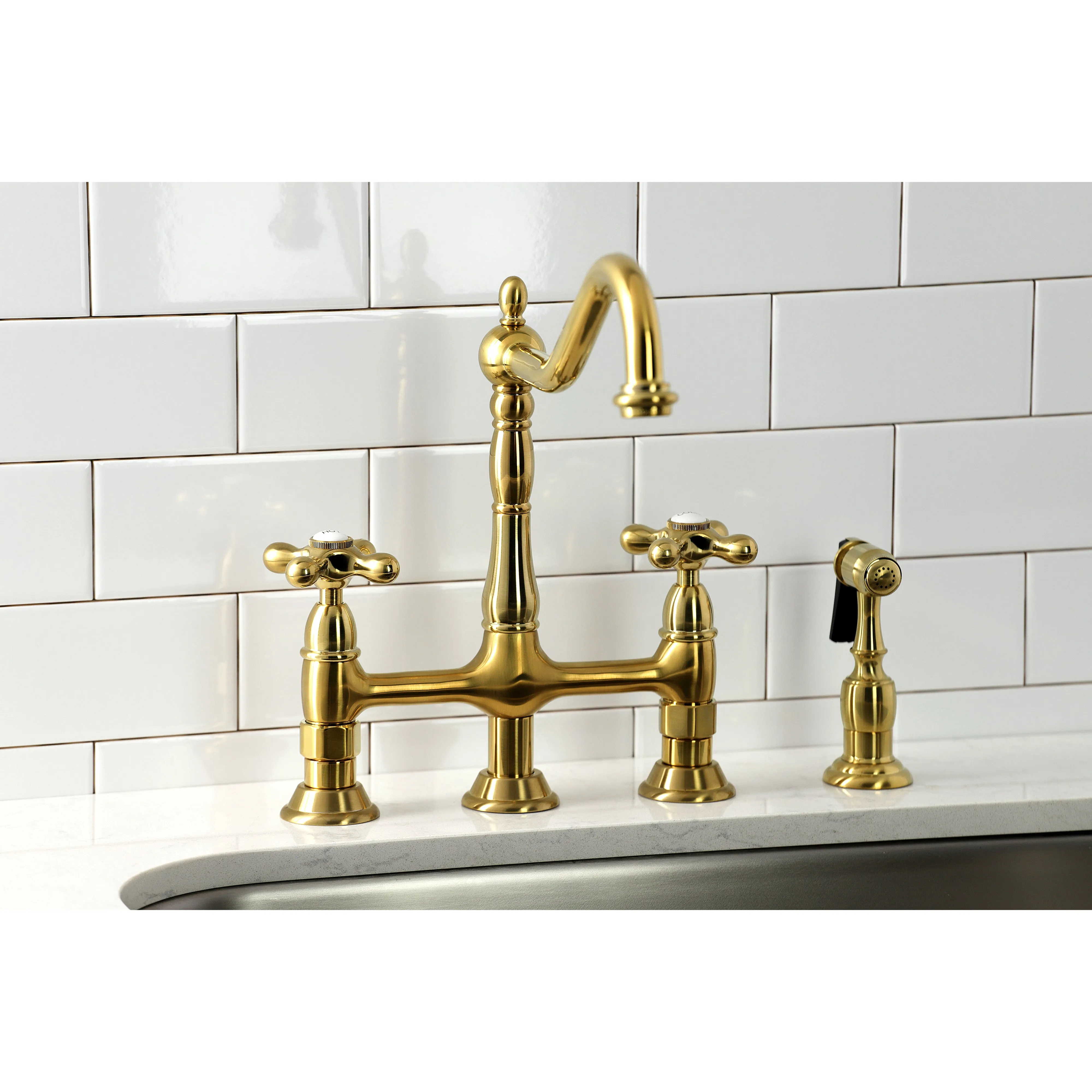 Heritage 8" Center Kitchen Bridge Faucet, 8.9" In Spout Reach