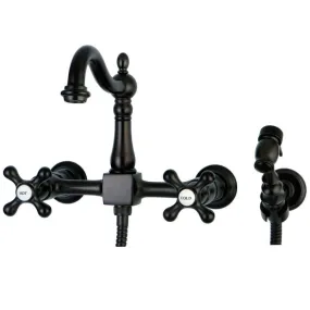 Heritage Wall Mount Bridge Kitchen Faucet with Brass Sprayer