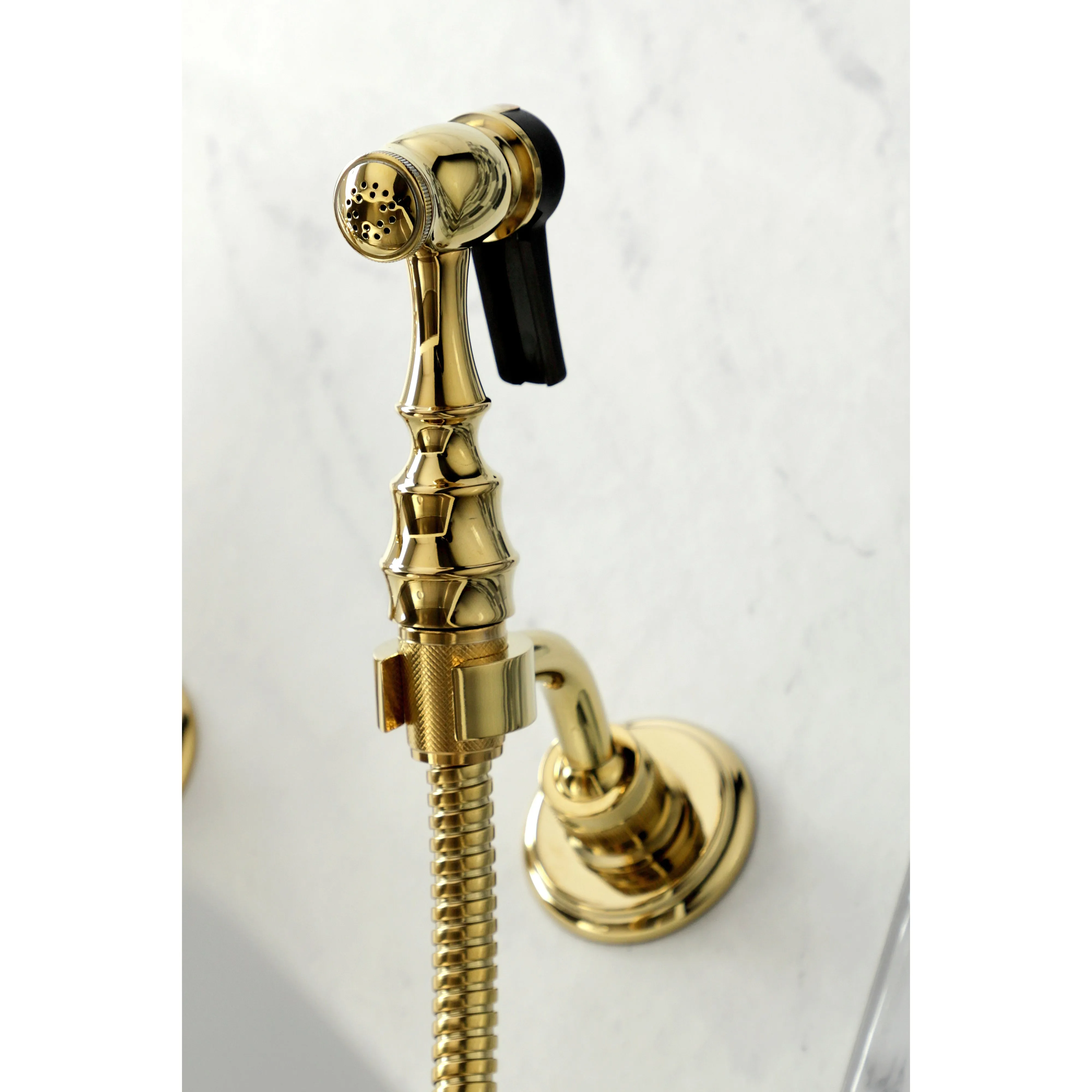 Heritage Wall Mount Bridge Kitchen Faucet with Brass Sprayer