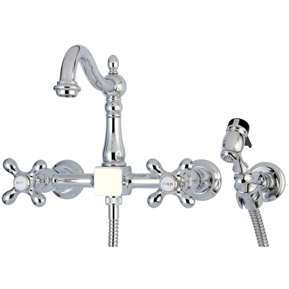 Heritage Wall Mount Bridge Kitchen Faucet with Brass Sprayer