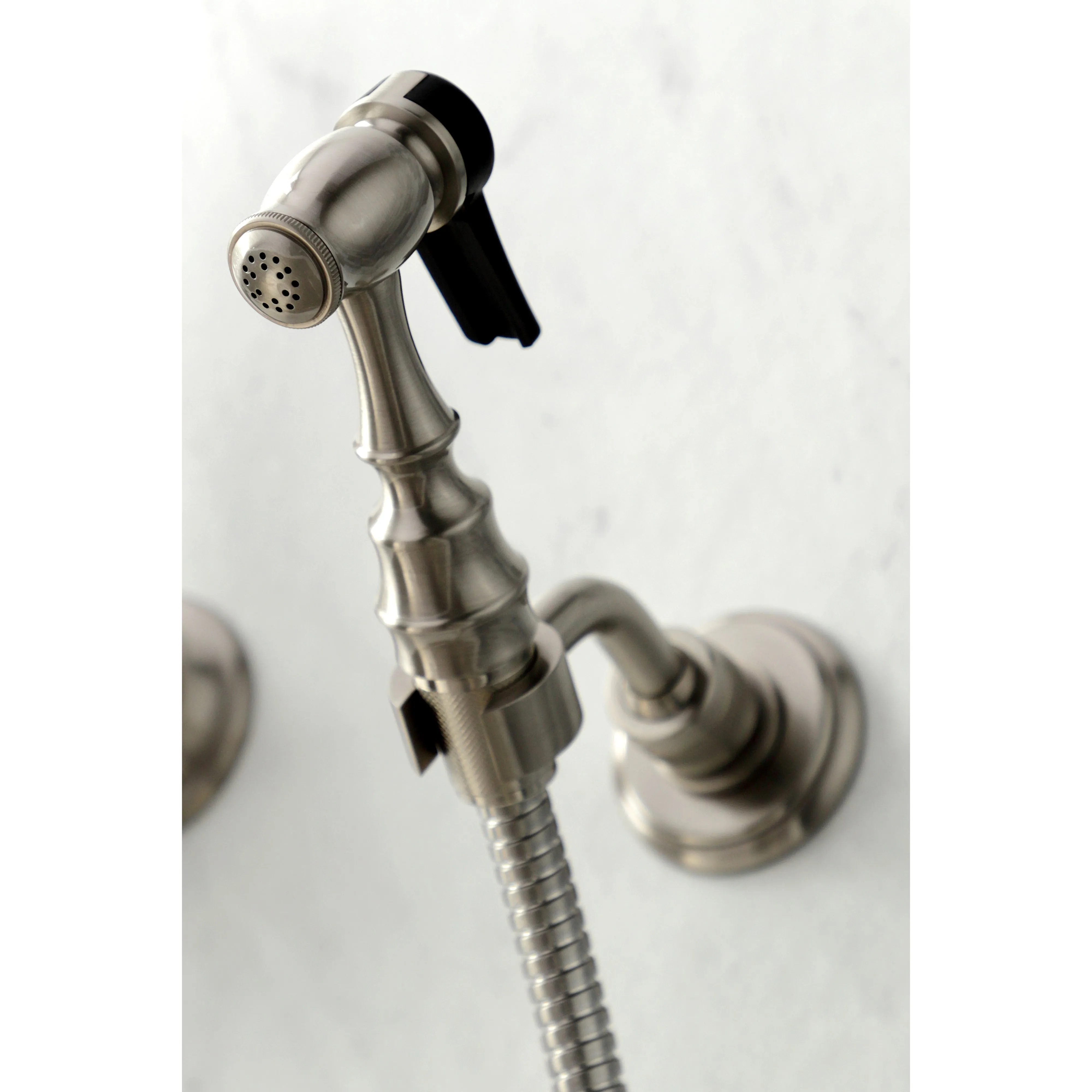 Heritage Wall Mount Bridge Kitchen Faucet with Brass Sprayer