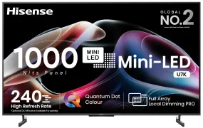 Hisense 139 cm (55 inches) 4K Ultra HD Smart Mini LED QLED TV 55U7K (Black)